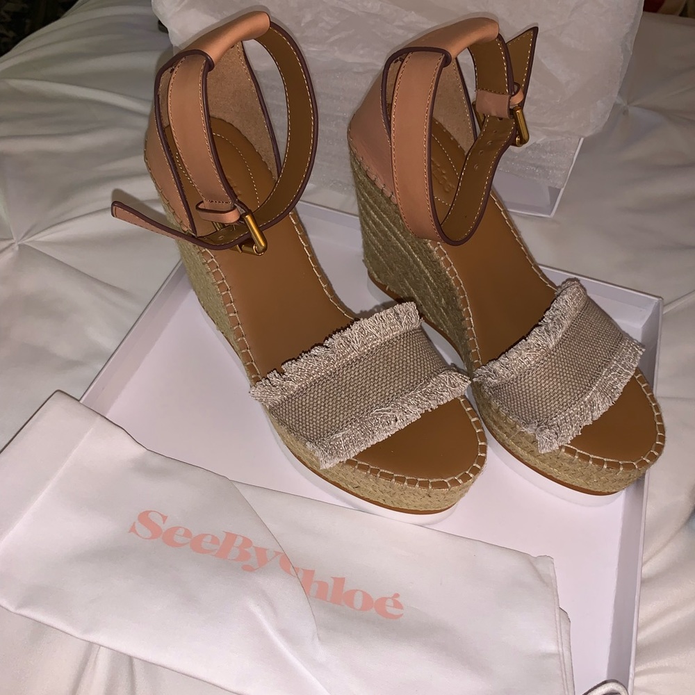 Size 40 SeeByChloe Glyn Fringed Wedge Espadrille